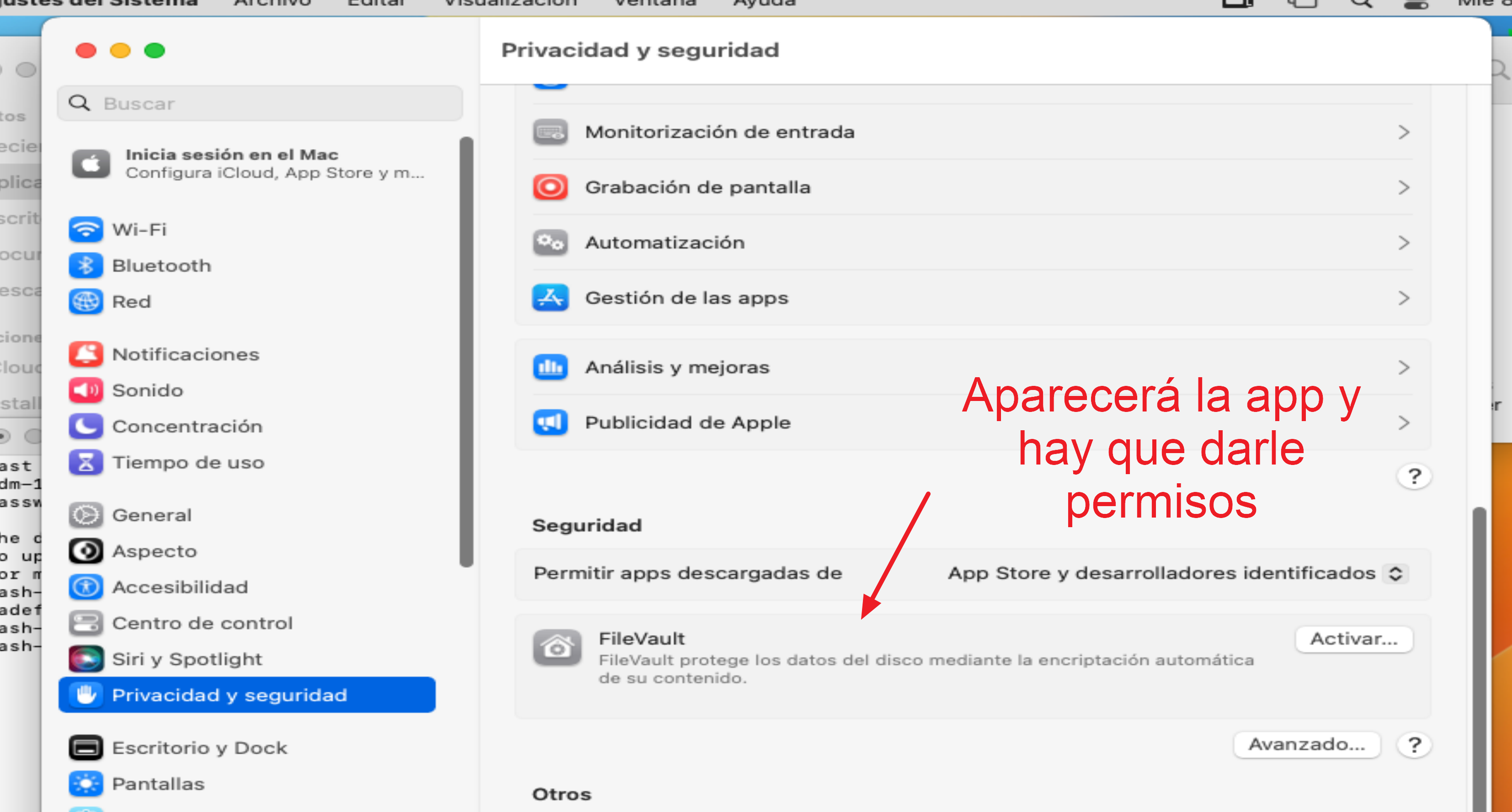 Permitir abrir carteradefondos desde Privacidad y seguridad
